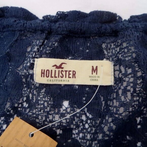NWT Hollister Womens Lace Top Size Medium Shirt Blouse 3/4 Sleeve Navy Blue - Picture 4 of 6